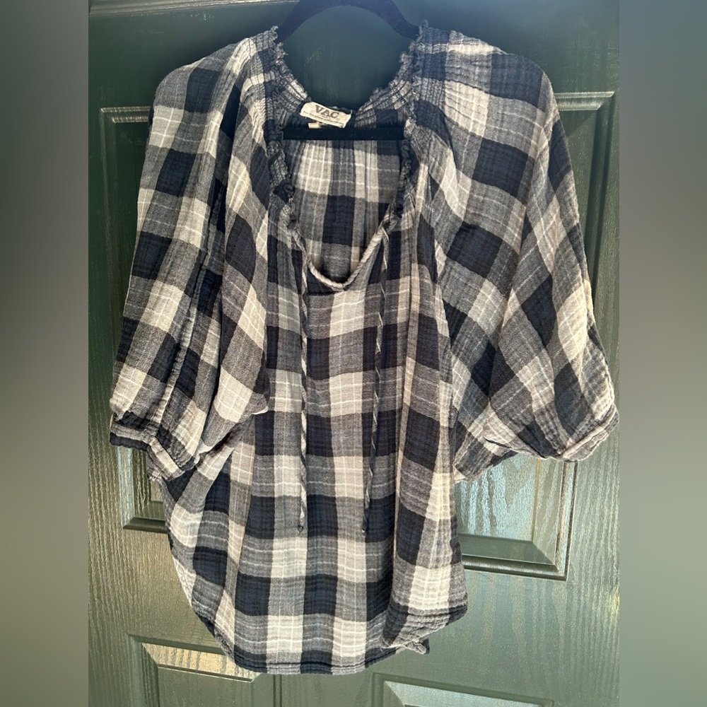 BAC batwing flannel plaid blouse top XL